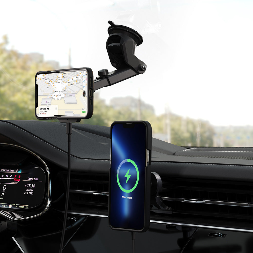 Magnetic MagSafe® Compatible Car Mount 15W Charging – Black Just Wireless